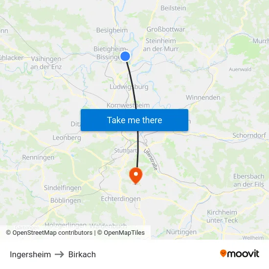 Ingersheim to Birkach map
