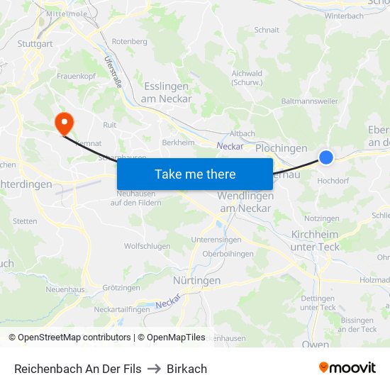 Reichenbach An Der Fils to Birkach map