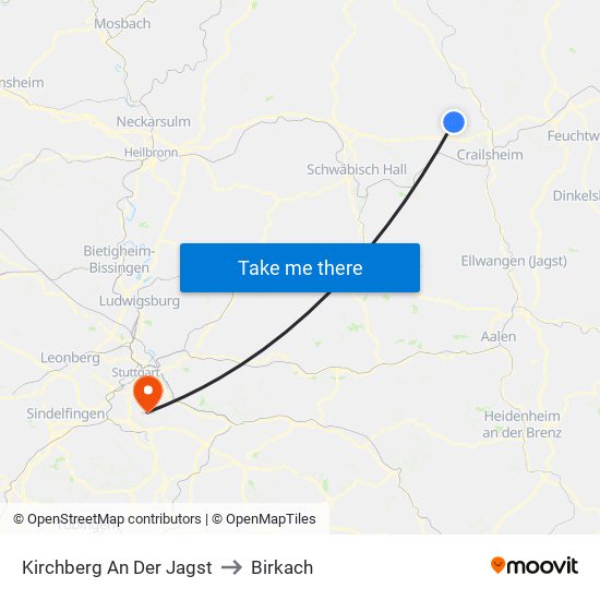 Kirchberg An Der Jagst to Birkach map