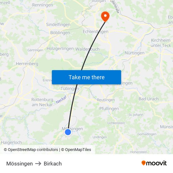 Mössingen to Birkach map