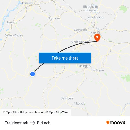 Freudenstadt to Birkach map