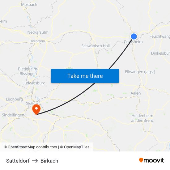 Satteldorf to Birkach map