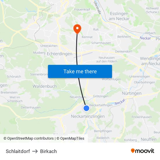 Schlaitdorf to Birkach map