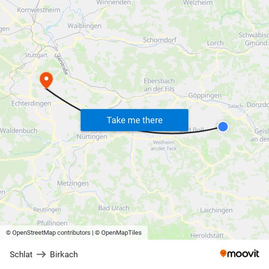 Schlat to Birkach map
