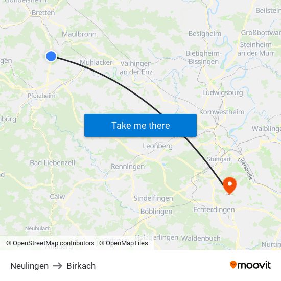Neulingen to Birkach map