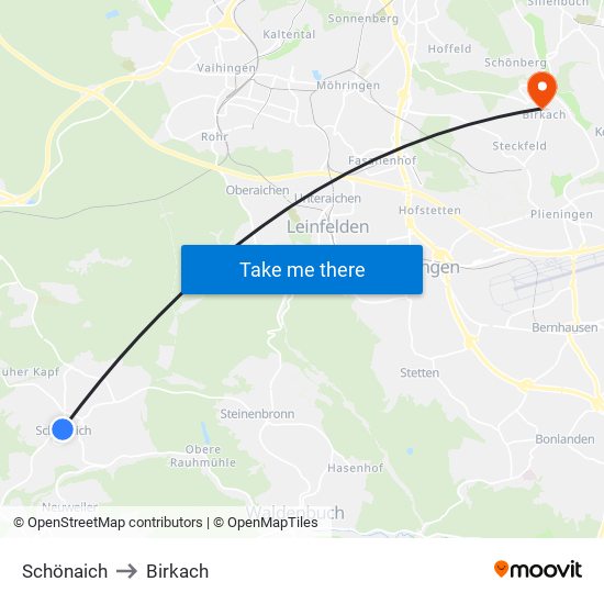 Schönaich to Birkach map