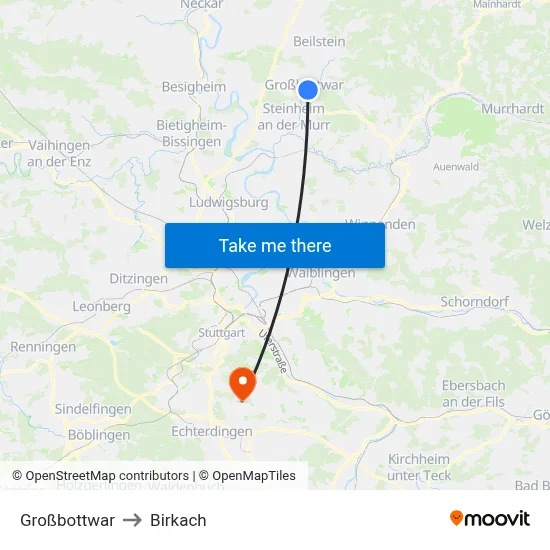 Großbottwar to Birkach map