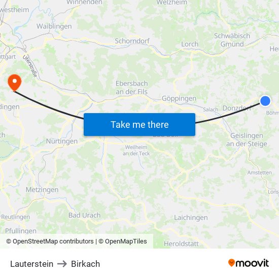 Lauterstein to Birkach map