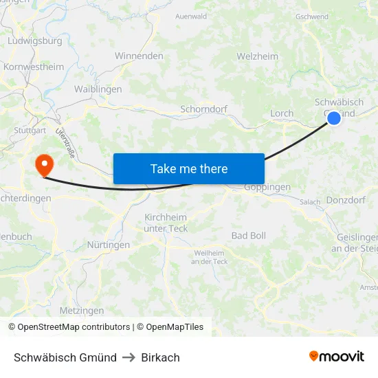 Schwäbisch Gmünd to Birkach map