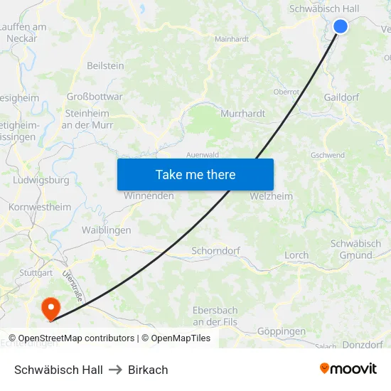 Schwäbisch Hall to Birkach map