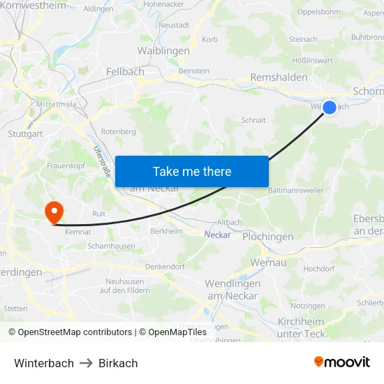 Winterbach to Birkach map