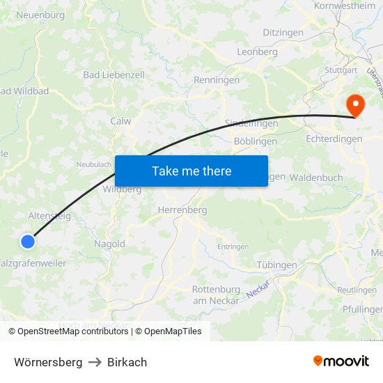 Wörnersberg to Birkach map