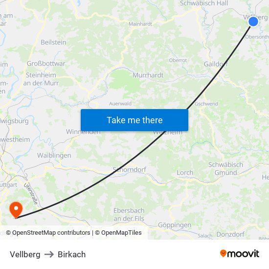 Vellberg to Birkach map