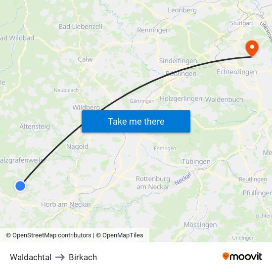 Waldachtal to Birkach map