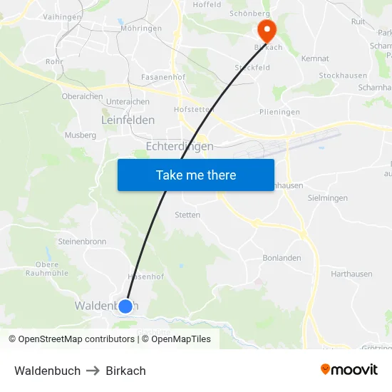 Waldenbuch to Birkach map