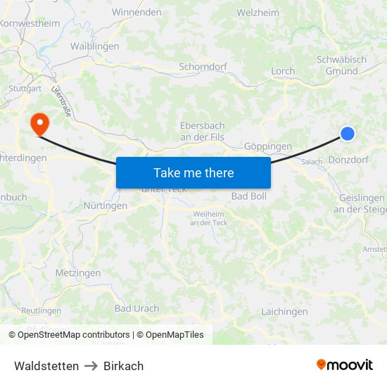 Waldstetten to Birkach map