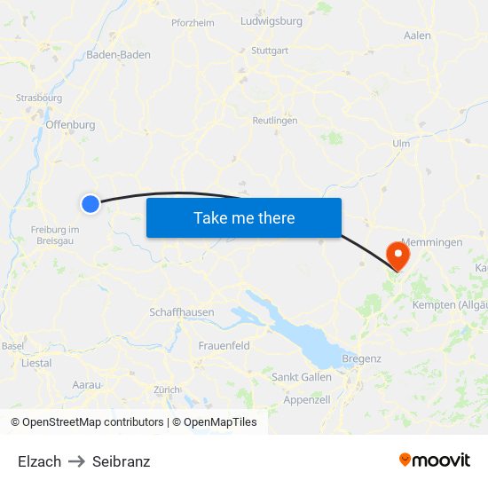 Elzach to Seibranz map