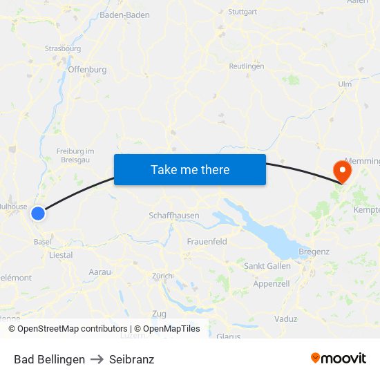 Bad Bellingen to Seibranz map