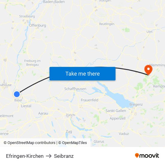 Efringen-Kirchen to Seibranz map