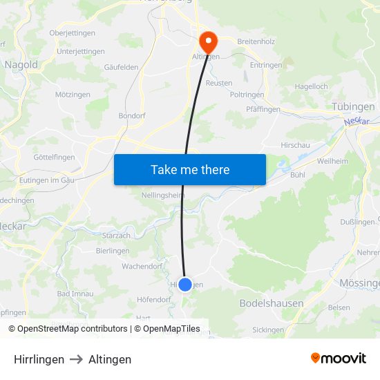 Hirrlingen to Altingen map