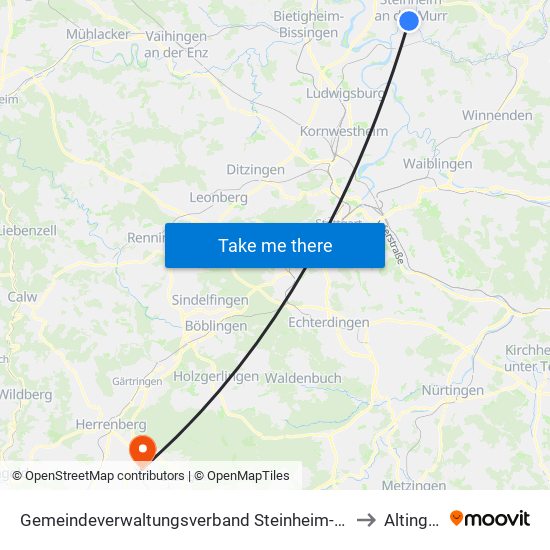 Gemeindeverwaltungsverband Steinheim-Murr to Altingen map