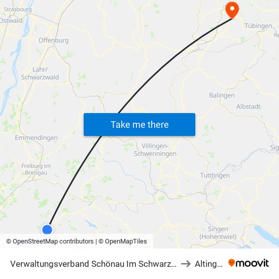 Verwaltungsverband Schönau Im Schwarzwald to Altingen map