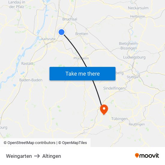 Weingarten to Altingen map