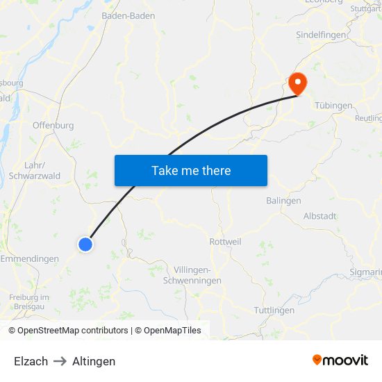 Elzach to Altingen map