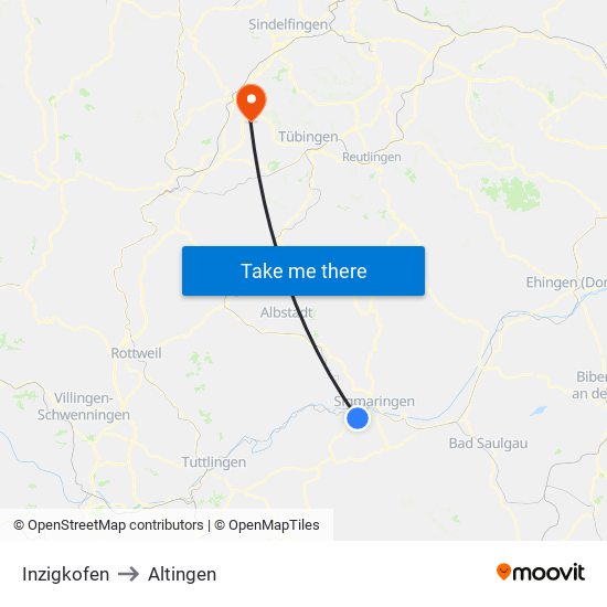 Inzigkofen to Altingen map