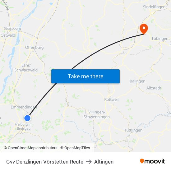Gvv Denzlingen-Vörstetten-Reute to Altingen map
