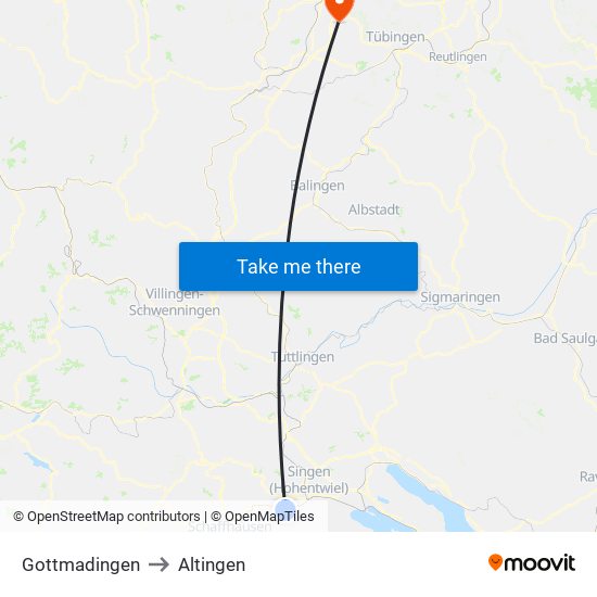 Gottmadingen to Altingen map