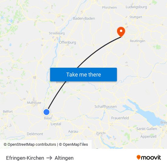 Efringen-Kirchen to Altingen map