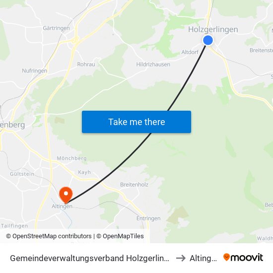 Gemeindeverwaltungsverband Holzgerlingen to Altingen map