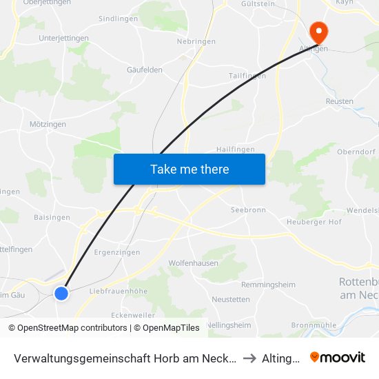 Verwaltungsgemeinschaft Horb am Neckar to Altingen map