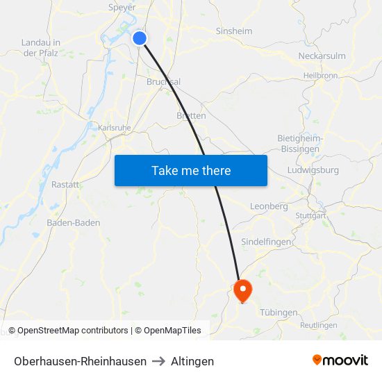 Oberhausen-Rheinhausen to Altingen map