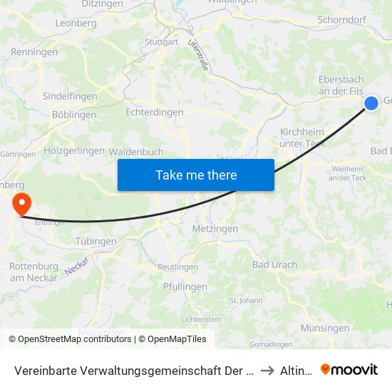 Vereinbarte Verwaltungsgemeinschaft Der Stadt Uhingen to Altingen map