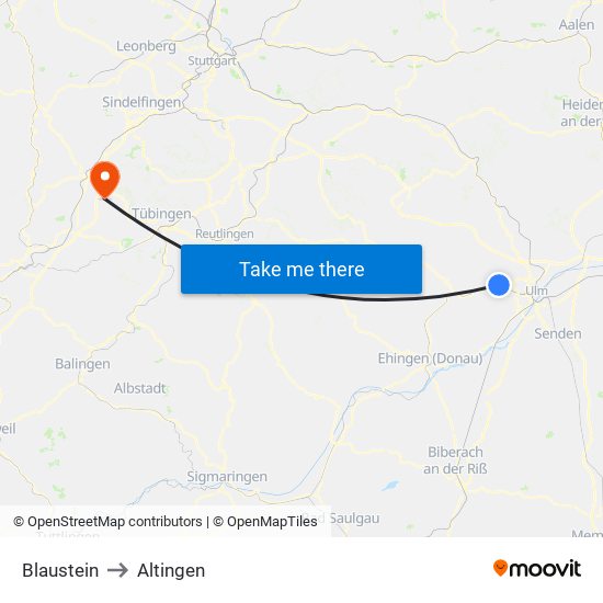 Blaustein to Altingen map