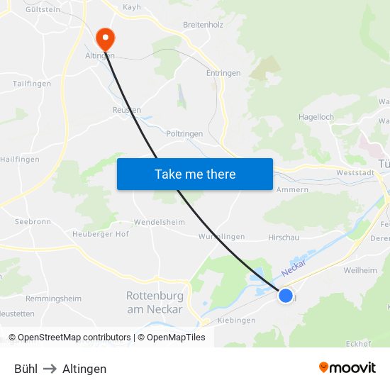 Bühl to Altingen map