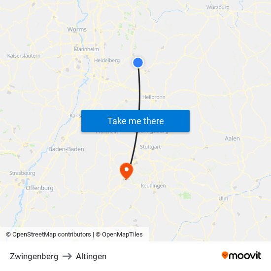 Zwingenberg to Altingen map