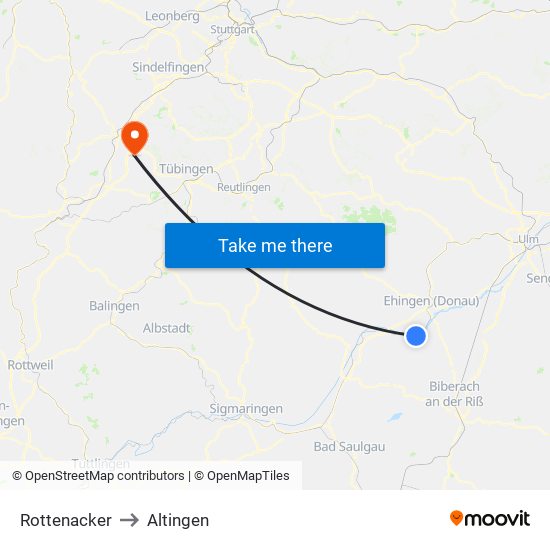 Rottenacker to Altingen map