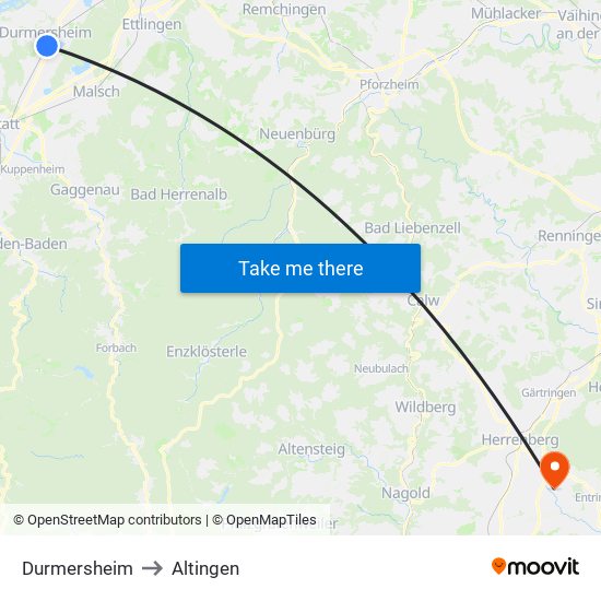 Durmersheim to Altingen map