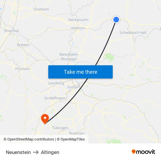 Neuenstein to Altingen map