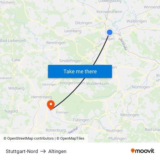 Stuttgart-Nord to Altingen map