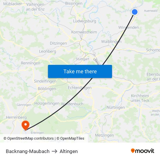 Backnang-Maubach to Altingen map
