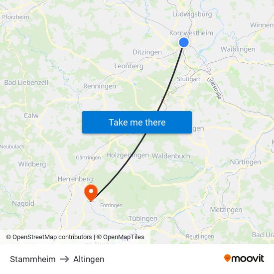 Stammheim to Altingen map