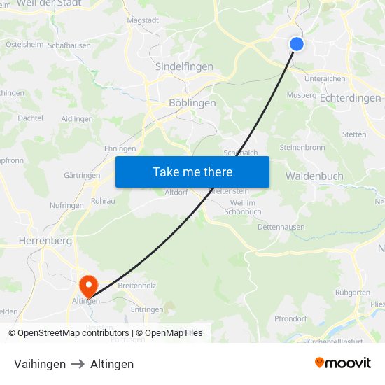 Vaihingen to Altingen map
