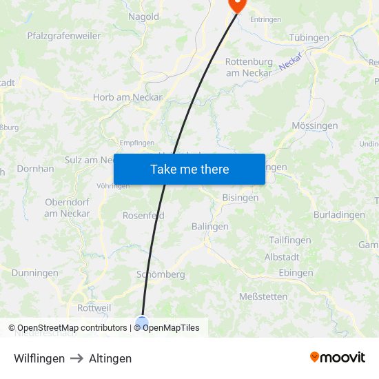 Wilflingen to Altingen map
