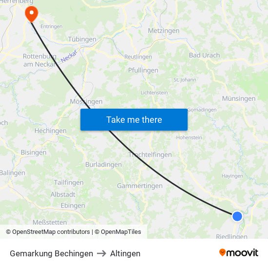 Gemarkung Bechingen to Altingen map