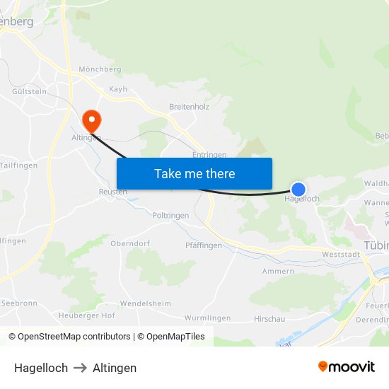 Hagelloch to Altingen map