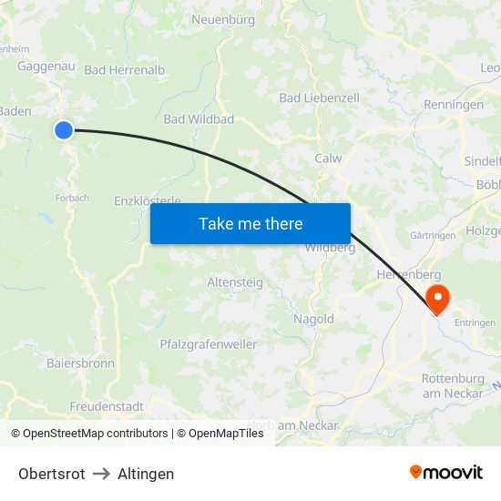 Obertsrot to Altingen map